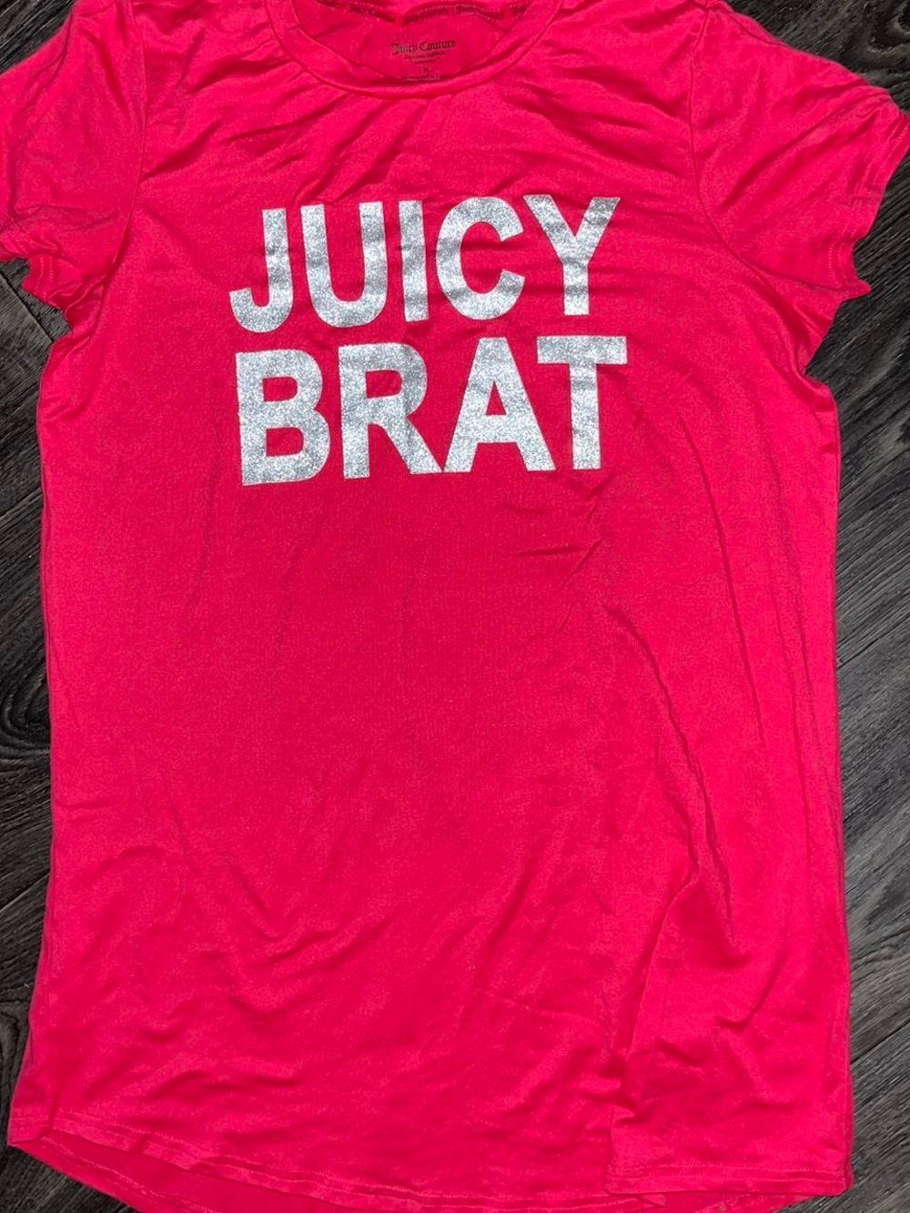 Juicy Couture Hot Pink Tee with Silver 'JUICY BRAT' Graphic
